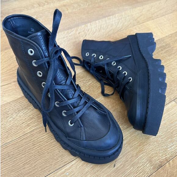 Proenza Schouler The City Combat Boots size EU 38 Black NEW Lug Sole Leather - Picture 2 of 10